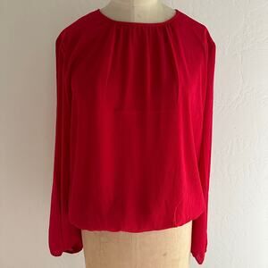TOMMY HILFIGER Womens Long Sleeve Ruched Blouse $80 NEW Size Medium Red Classic